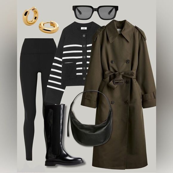 VINTAGE Khaki green oversized trench coat - Picture 6 of 17